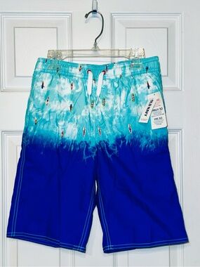NWT Old Navy Boys Surf Print Swim Trunks | Blue Tie-Dye | Size L (10-12)